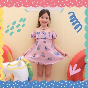 NWT Pink Off-Shoulder Dress with Floral Print 1-2Y